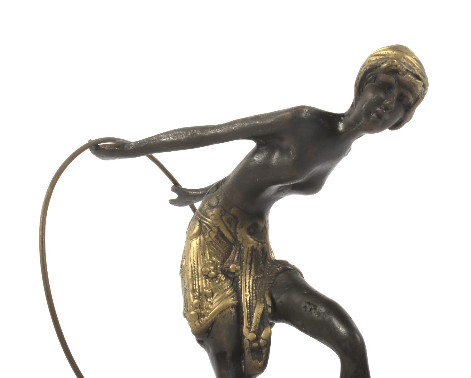 An Art Deco bronze sculpture of a dancing woman with hoop after Erte. - Image 2 of 2