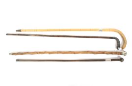 Four walking canes, some with silver mounts.