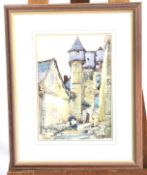 Joan Winby (20th/21st Century), Old Woman in Continental Turreted Medieval Townscape,