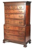 George III mahogany oak lined chest on chest.
