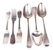 Three silver forks and three silver tablespoons.