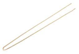 A vintage Italian gold fancy-flat curb necklace. Lacking a clasp, stamped '750', 49.5cm long, 3.