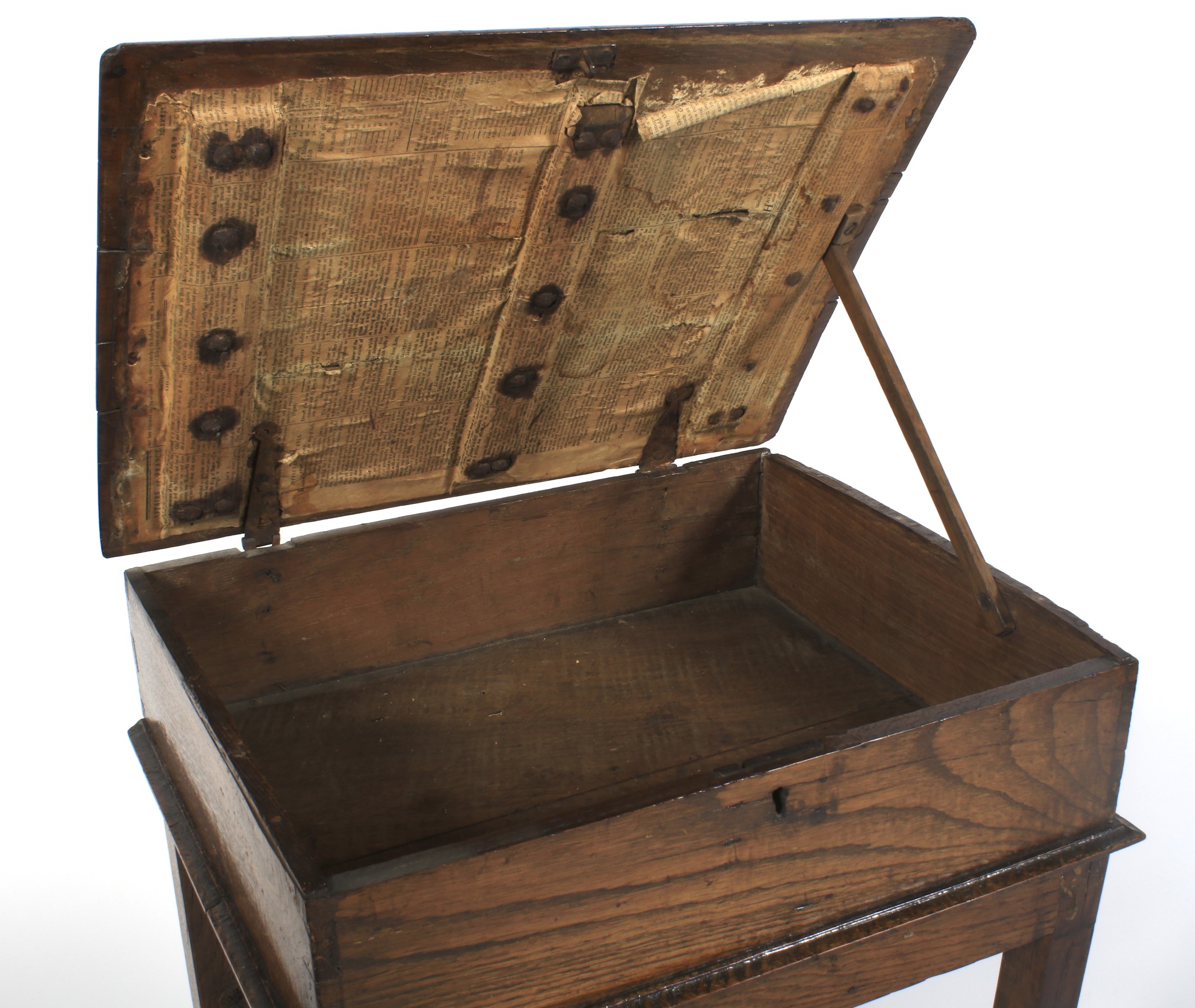 An 18th century elm bible box on a later oak stand. - Image 2 of 2