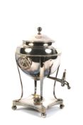 A late 19th century silver plated samovar on integral stand.