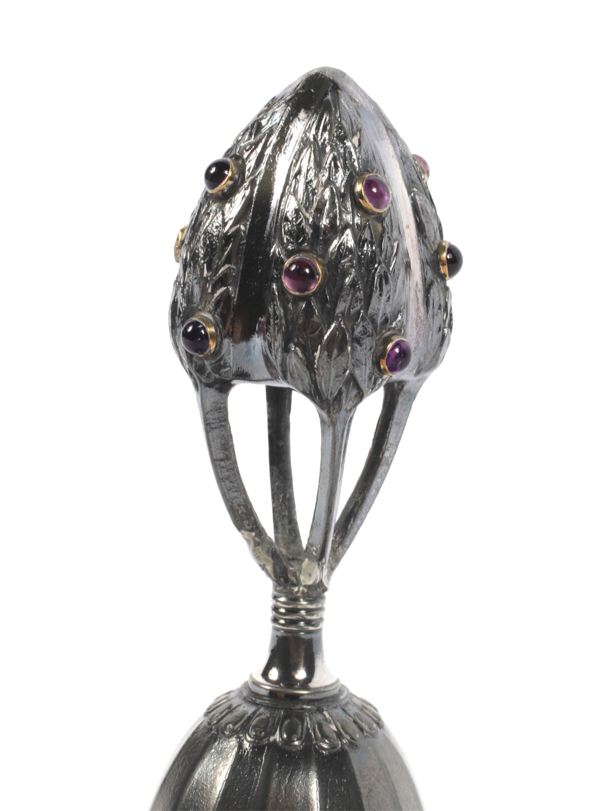 A Continental Art Nouveau paste mounted pewter table bell on ebonised stand. - Image 2 of 2