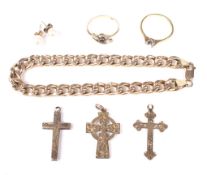 A small collection of jewellery to include a modern Italian 9ct rose gold hollow-curb link bracelet