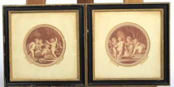 A pair of late 18th century framed engravings of cherubs, after F Bartolozzi.