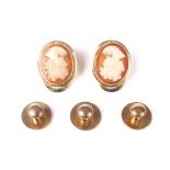 A pair of modern Italian gold and shell cameo clip earrings and three Victorian studs.