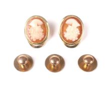 A pair of modern Italian gold and shell cameo clip earrings and three Victorian studs.