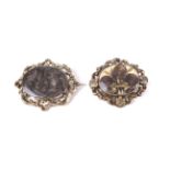 Two 19th century gold-plated mourning brooches.