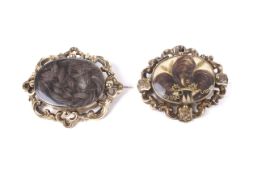 Two 19th century gold-plated mourning brooches.