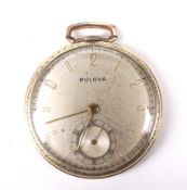 A mid century gold plated Bulova open faced pocket watch.