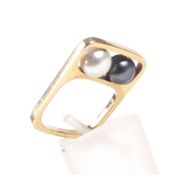 A Continental modernist gold and cultured-pear ring.