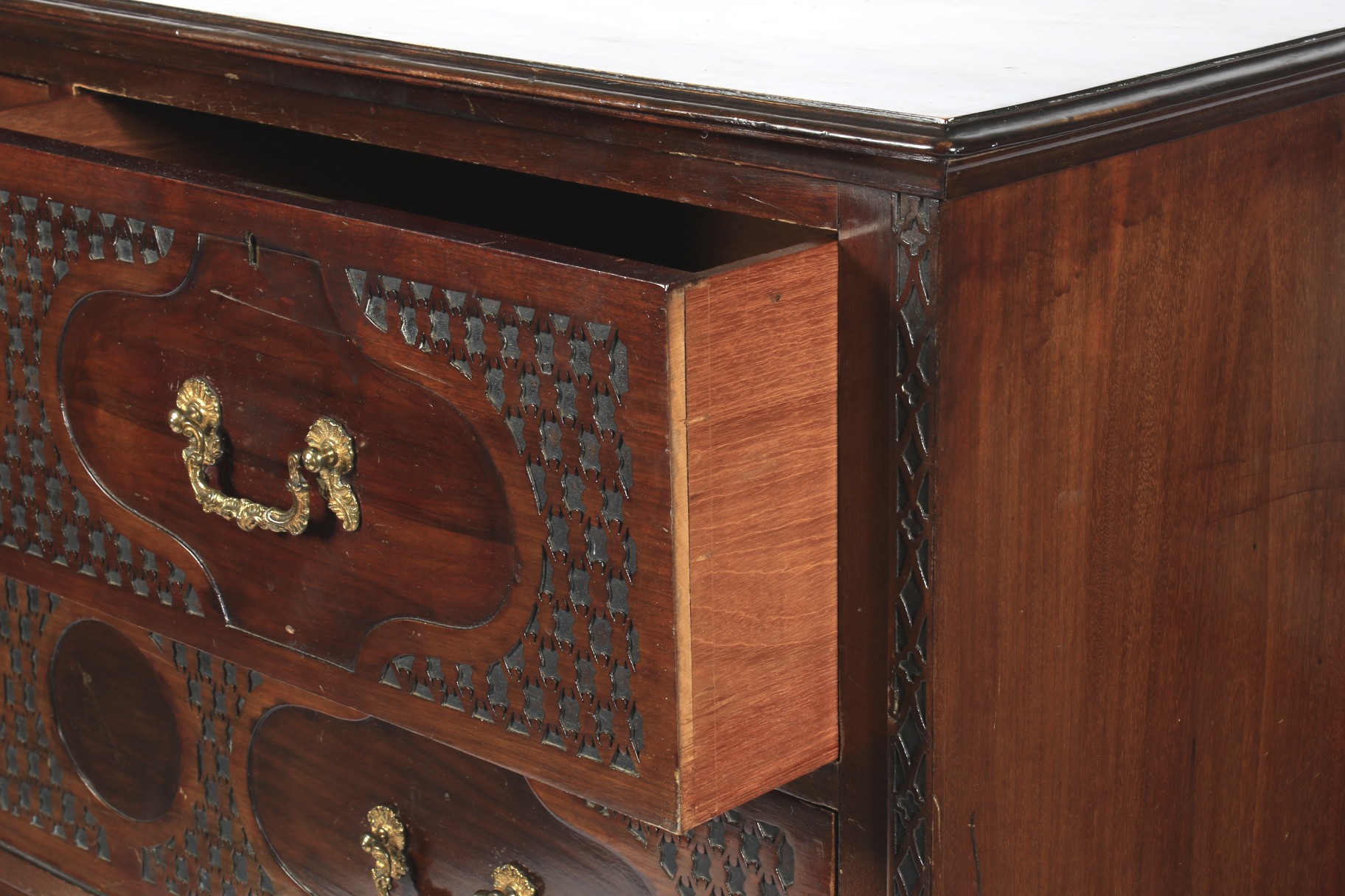 A 19th century mahogany blind fretwork decorated chest of drawers. - Image 2 of 2