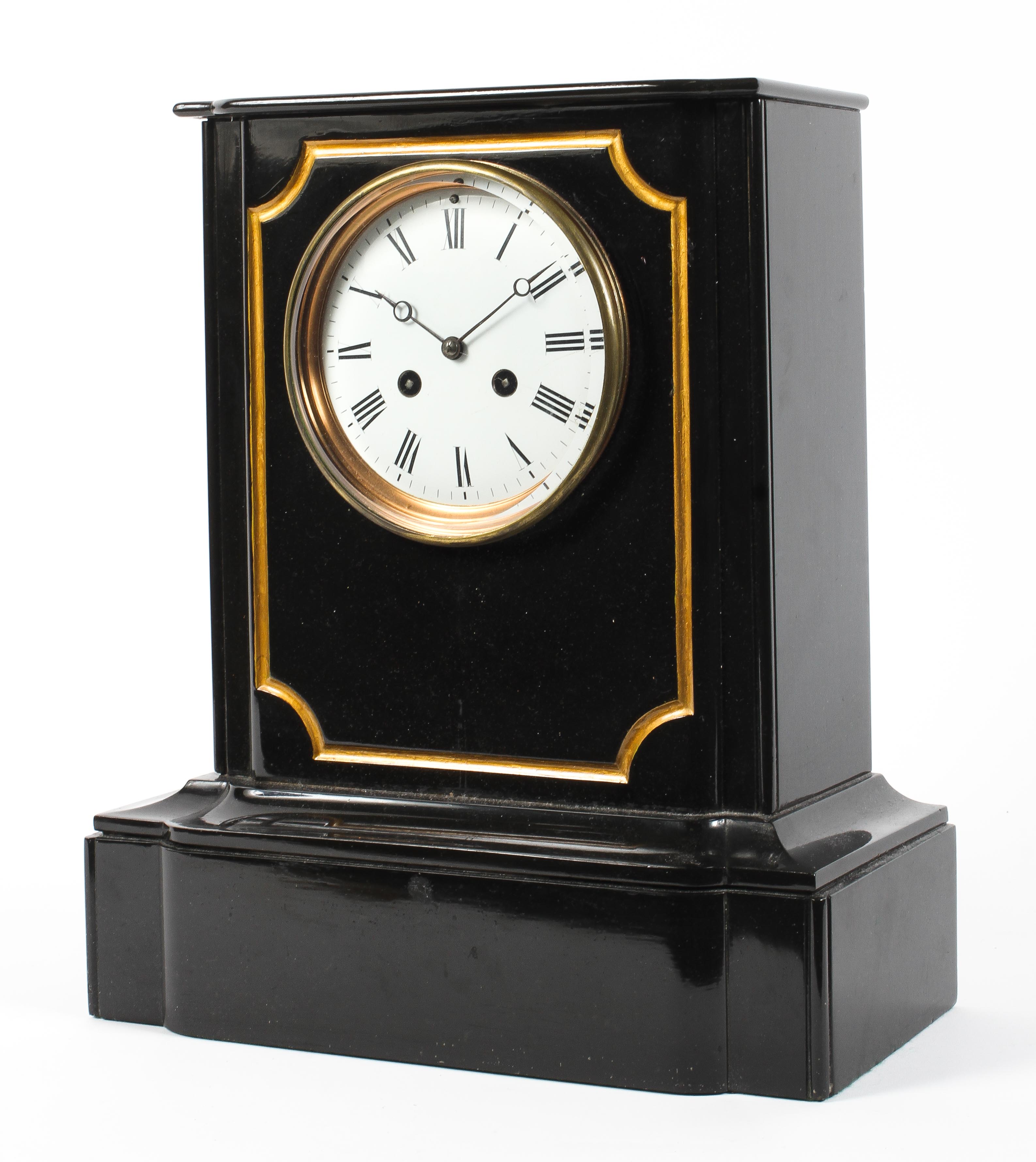 A late Victorian slate striking mantel clock. - Image 3 of 3