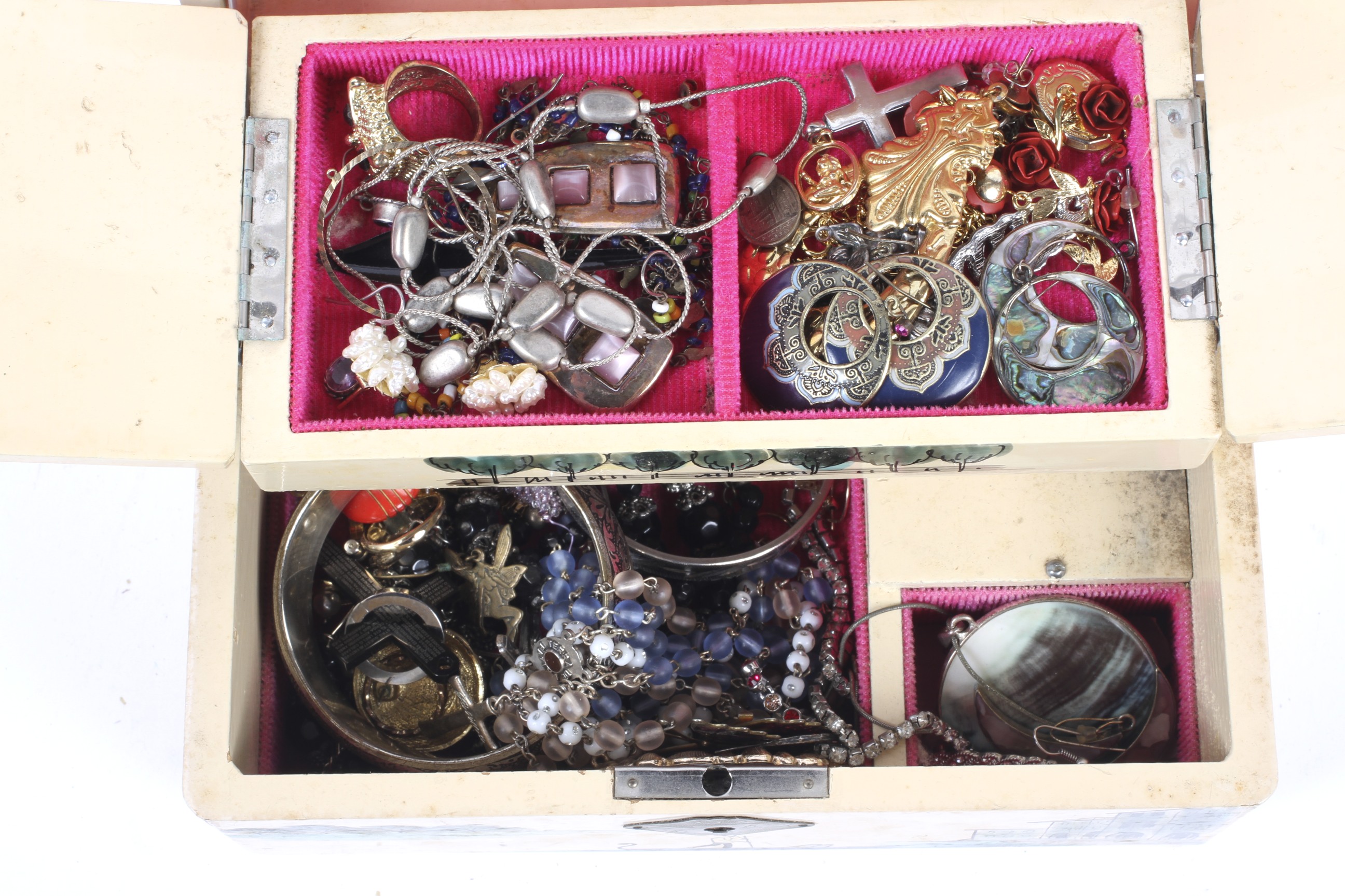 Costume jewellery in a vintage jewellery box. - Image 2 of 3