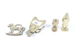 A brass fly vesta case & other items of brassware.