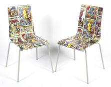 A pair of Marvel comic decorated chairs.