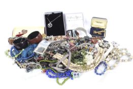 Assorted costume jewellery, Including: beaded necklaces, bangles, brooches,