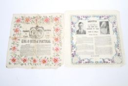Two early 20th century paper souvenir handkerchiefs.
