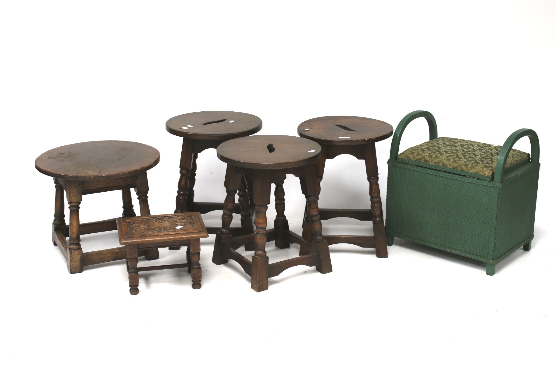 Five 19th century stools and a small storage seat.
