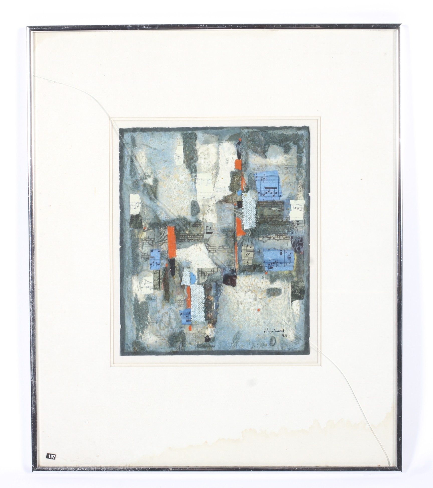 David Hazelwood (British, 1932-1994), Cantabile, signed and dated 1985 lower right, collage, framed,