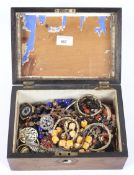 Assorted costume jewellery in a Victorian mahogany box.