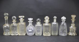 Nine 20th century decanters.