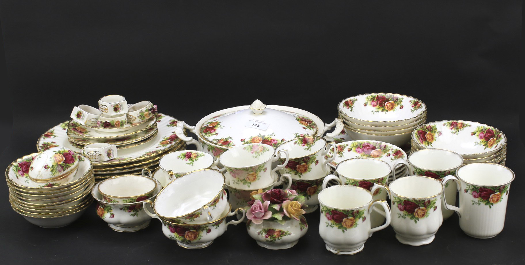 A Royal Albert part dinner and tea service in the 'Old Country Roses' pattern.