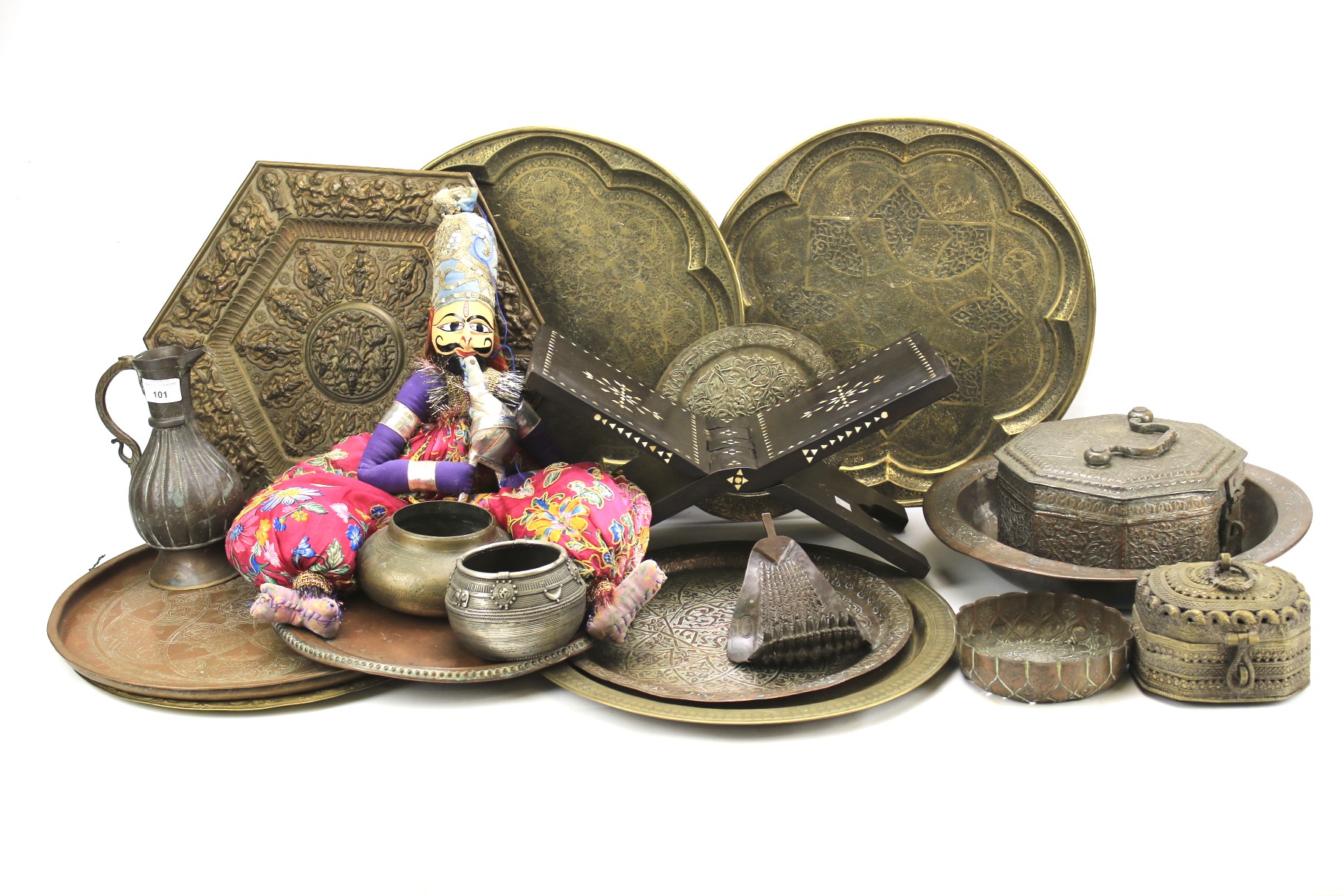 An assortment of Islamic and Persian brassware and copperware.