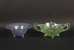 Two Art Deco coloured press moulded glass footed bowls.