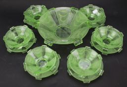 A set of Art Deco green glassware.