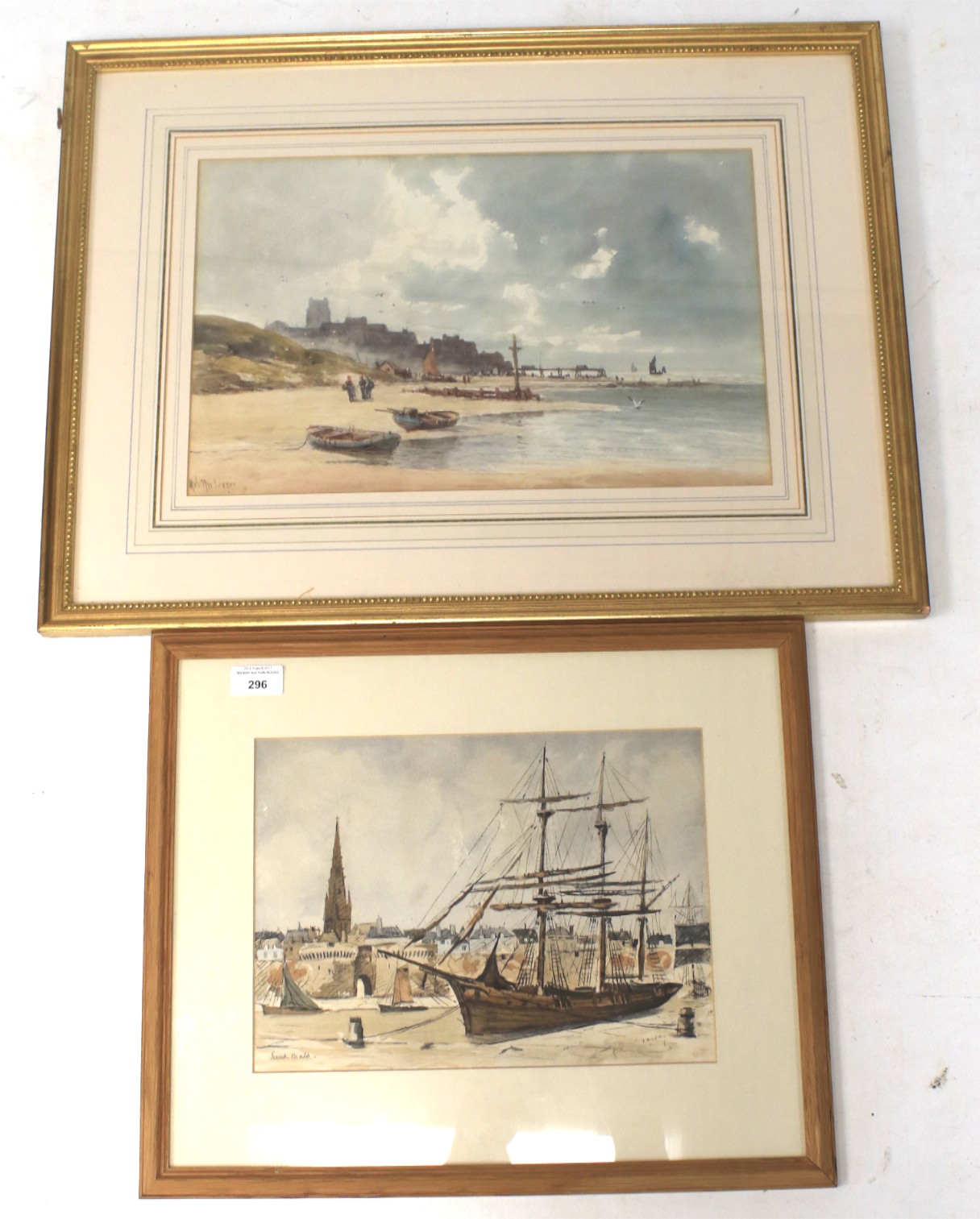 A contemporary watercolour and a print. both depicting seascapes.