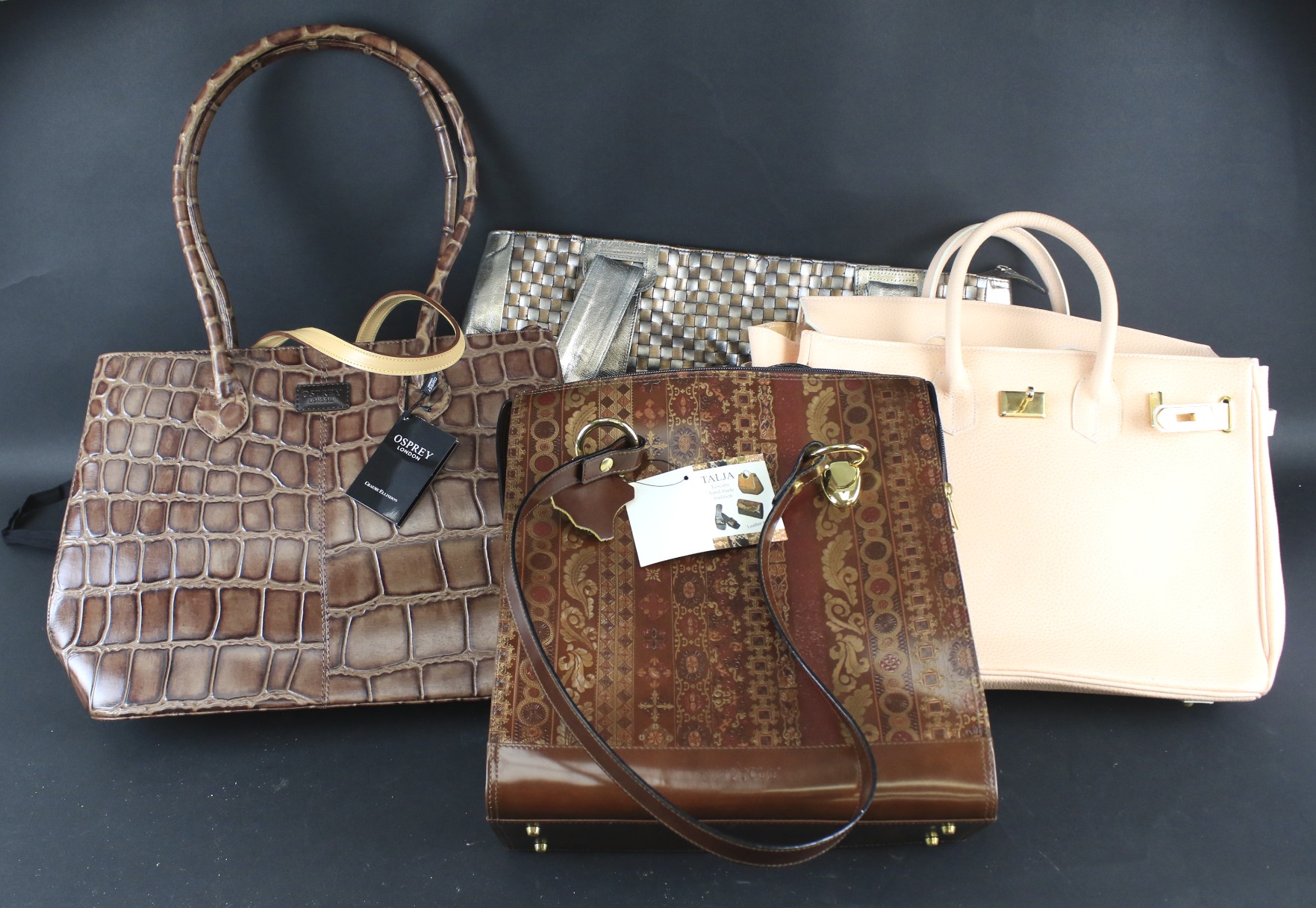 A collection of contemporary handbags.