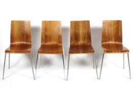 A set of four retro Habitat wooden stacking chairs.