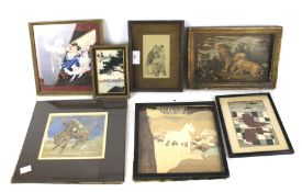 An assortment of miniature prints, paintings and drawings.