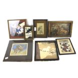 An assortment of miniature prints, paintings and drawings.
