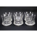 A set of six contemporary drinking glasses. Each with moulded decoration, H9.