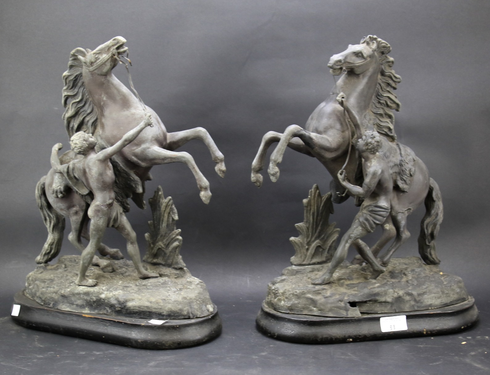 A pair of late 19th century spelter figures of Marley horses.