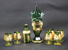 A Bohemia crystal decanter, cup and vase.