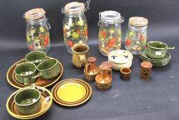 A part Hornsea tea service and other ceramics and four kilners decorated with vegetables