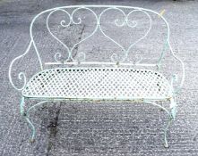 A 20th century painted metal lovers garden bench.