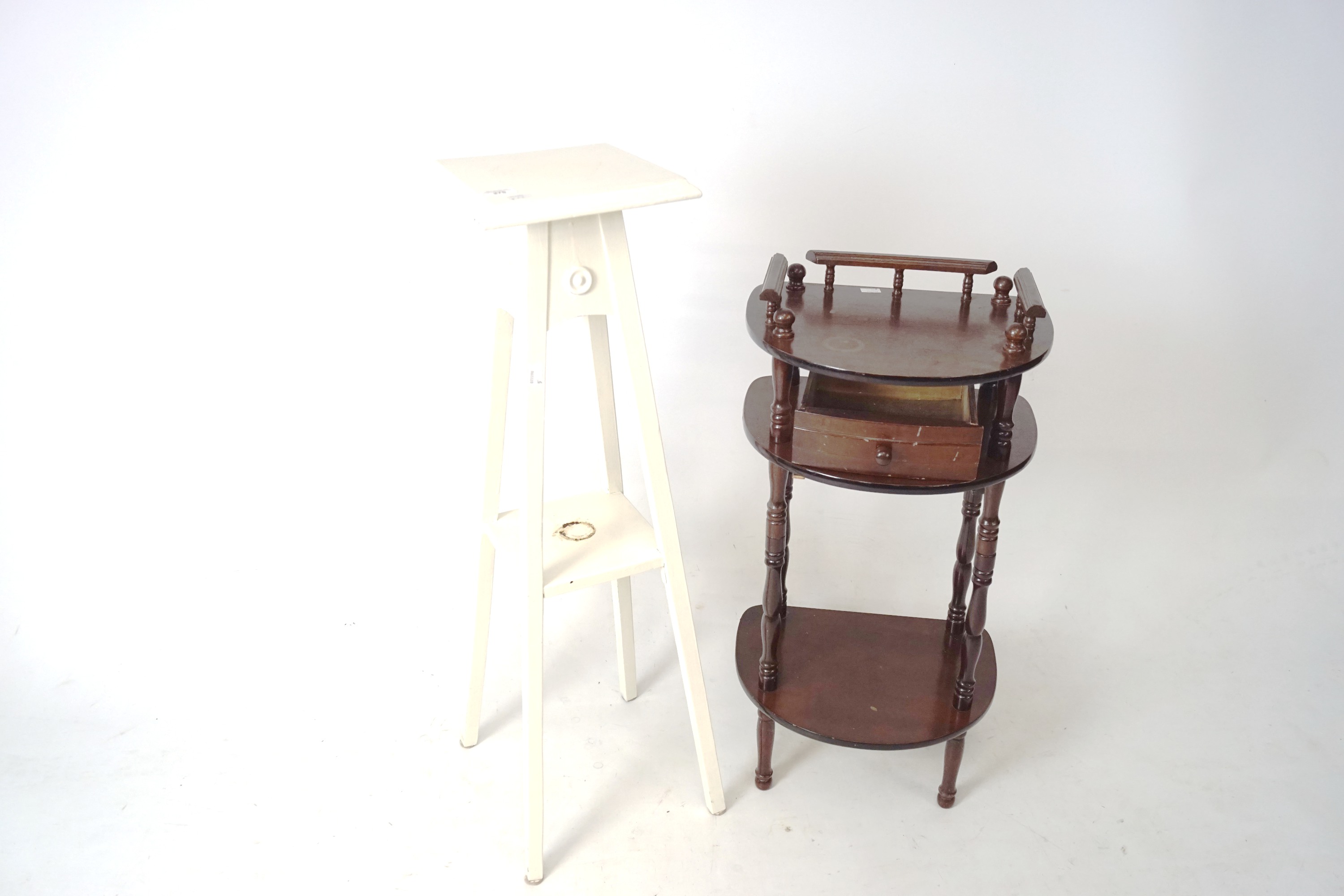 A 20th century white painted jardiniere stand together with an occasional table.
