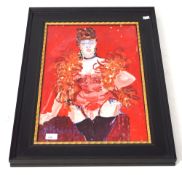 M Pemberton, portrait of a dancer in shades of red, signed lower left. 36cm x 55cm.