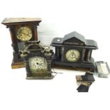 Two wall clocks and slate clock.