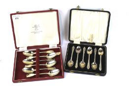 Two cased sets of silver teaspoons, One set hallmarked Newcastle 1847, the other Birmingham 1933,