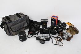 An assortment of cameras.