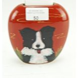 An Anita Harris Staffordshire pottery vase. Decorated with a border collie,