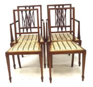 Four Edwardian mahogany satinwood crossbanded dining chairs-two carvers and two standard