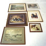 An assortment of six framed and glazed prints.